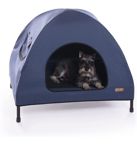 Casa Elevada Del Piso Impermeable Para Perro Mascota Chica Color Azul Marino