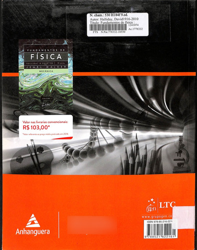 Livro Plt 690 - Fundamentos Da Física Mecânica Vol. 1 - 9ª Edição De Halliday, Resnick (Usado)