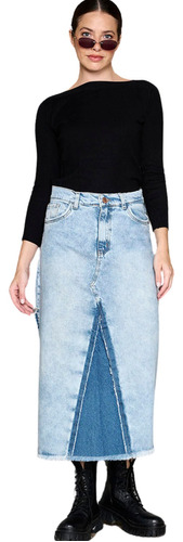 Pollera Falda De Mujer Rigida Larga Con Tajo Cenitho Jeans