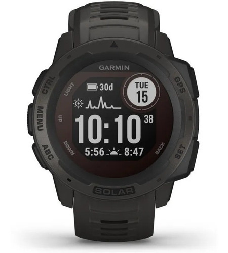 Smartwatch Garmin Solar Instinct Standard 0.9" caja 45mm de polímero reforzado con fibra graphite, malla graphite de silicona y bisel graphite de polímero reforzado con fibra