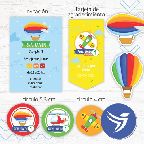 Imagen 3 de 5 de Kit Imprimible Decoración Candybar Aviones Texto Editable