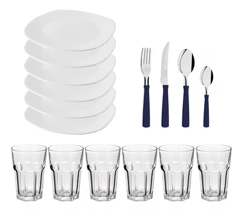 Set Vajilla Completa Vidrio 6 Personas Vasos Platos Kuchen