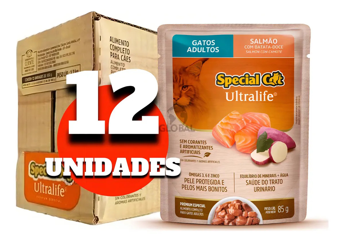 Ração Úmida Special Cat Adulto Salmão 85g Gato Médio 12 Un