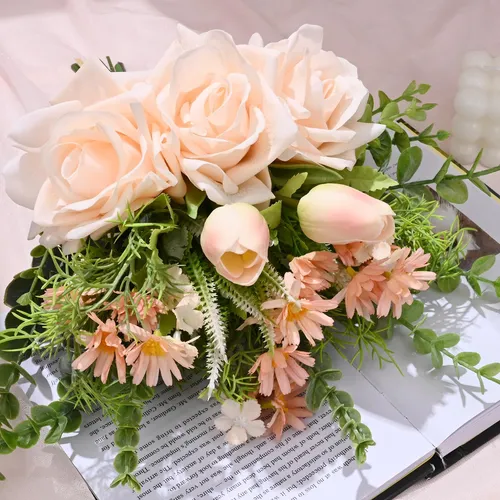 Waipfaru Flores Falsas En Florero, Rosas Artificiales De En