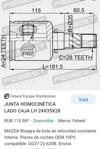 Kit Cv Joins Mazda Gg37 22620bJunta Homocinetica 