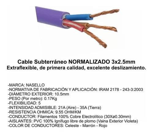 Cable Subterraneo 3 X 2.5 Mm Por Metro