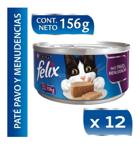 Alimento Gato Felix Pavo Y Menudencia Lata 156g Pack 12un