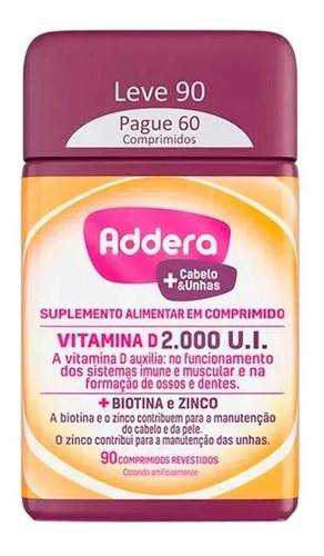 Addera +cabelos E Unhas Vitamina D 2.000u.i. 90 Comprimidos Sabor Without flavor