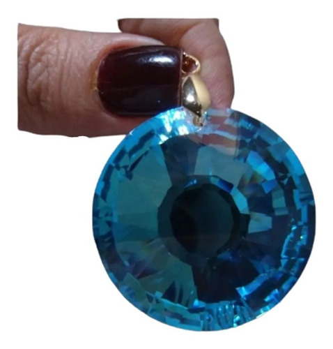 Pingente Mandala Cristal Swarovski 4 Cm Blue Ab Folh. A Ouro