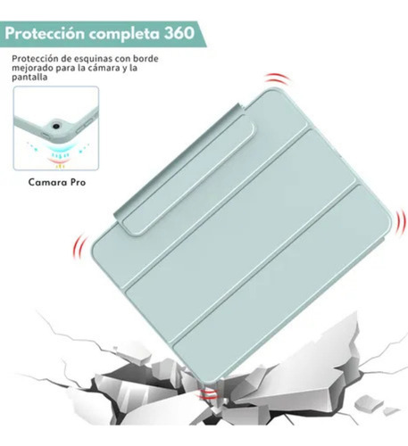 Mr. Gadgets Funda Case Transparente Smart Folio 2 En 1 Magnetico, Antifouling, Compatible Con iPad Pro M4 11 Pulgadas, Porta Lapices, Soporte Plegable, Color Verde Claro