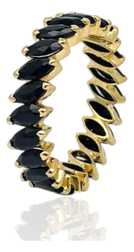 Aliança Inteira Ônix Negro Ouro 18k Al Onix Int