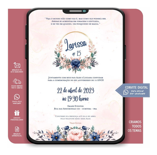 Convite Casamento 15 Anos Aniversário Digital Para Imprimir
