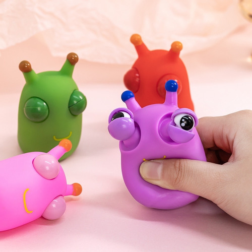 Pack 4 Squishy Caracol Ojos Saltones Antiestrés Verde Y Lila