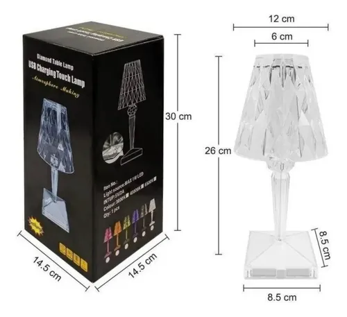 Lampara De Mesa Velador Diamante Tactil Usb