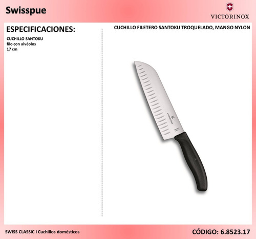 Imagen 2 de 2 de Cuchillo Filetero Santoku Troquelado Victorinox (6.8523.17)