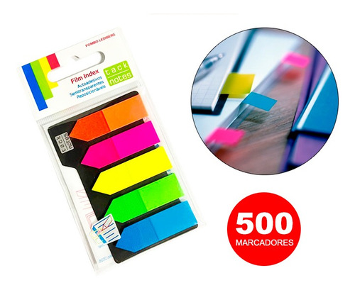 500 Marcadores De Página Neon Seta 5 Cores Adesivo Caderno