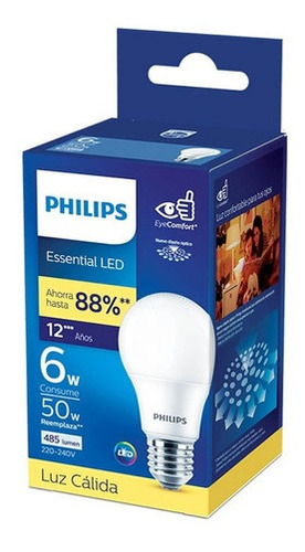 Foco Led Philips Bulb Essential Luz Cálida 6w E27 