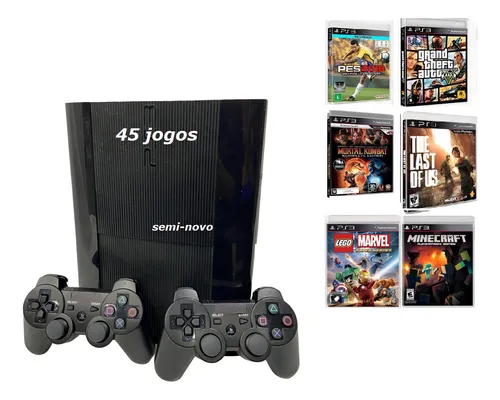 Ps3 Super + 45 Jogos + 2 Controles Gta5, Fifa, Minecraft