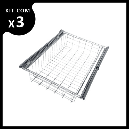 Kit Fruteira Com 3 Gavetas Aramadas 345x450mm Com Corrediça