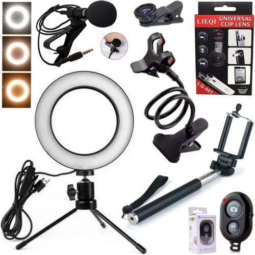 Kit Youtuber Blogueira Acessórios Celular Ring Light Lente