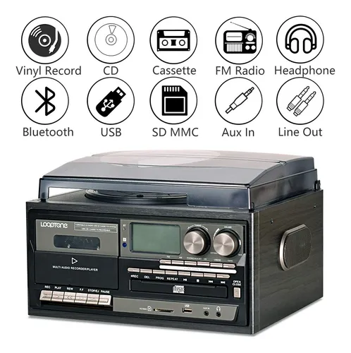 Reproductor De Discos De Vinilo 9 En 1 Bluetooth Vintage