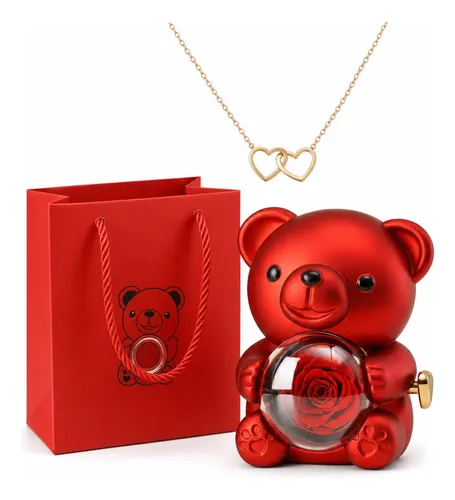 Presente Dia Dos Namorados Urso Rosa Eterna + Colar Coração