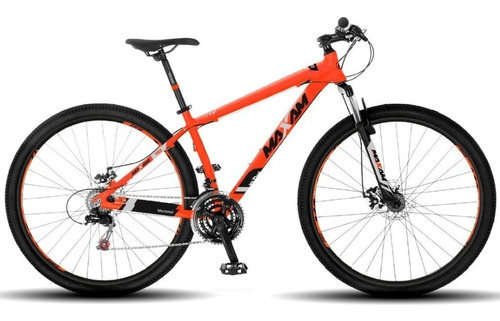 Mountain bike Motomel Maxam 90 R29 17" 21v frenos de disco mecánico cambios SUNRUN QD35A y Shimano Tourney color naranja/negro  