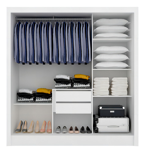 Guarda Roupa Casal Paula C/espelho 3 Pts Central Branco