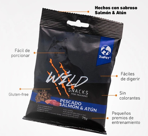 Snack Para Entrenamiento Perro Wild De Salmon Y Atun 75gr