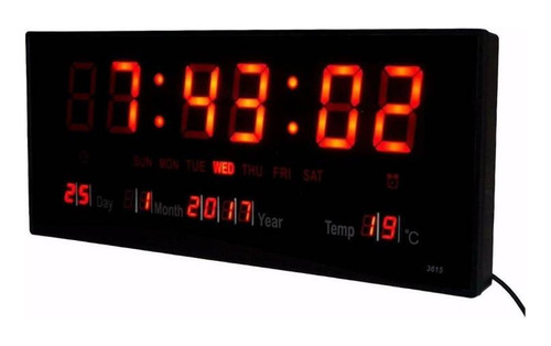 Reloj Digital De Pared Led Números Rojos Termómetro 36 Cm 