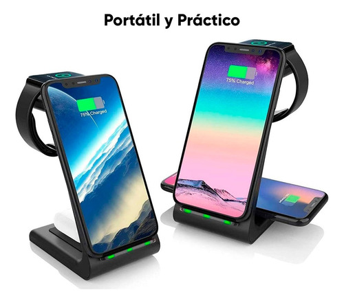 Cargador Inalámbrico 3 En 1 Lunox P/iphone, Watch Y Airpods Negro