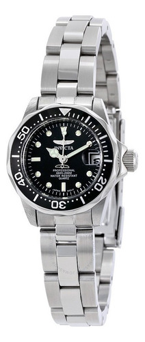 Bisel Invicta 8939 Pro Diver para mujer, pequeño, acero inoxidable, 25 mm, Origin, color negro, color de fondo negro