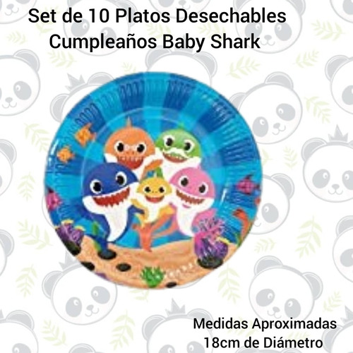 Set De 10 Platos Desechables Cumpleaños Baby Shark 