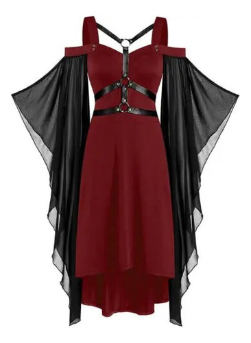 Vestido Largo Gótico De Cosplay De Bruja Medieval Con Vendaj