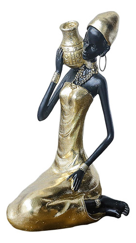 Elegante Escultura De Dama Africana Para 21,5x12x12cm