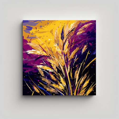 80x80cm Cuadro Arroz Amarillo Morado Comedor, Estilo Neonoir