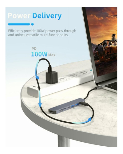 Zyerch Hub Usb C, Estación De Acoplamiento Usb C 7 En 1 Con