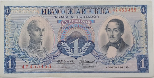 Billete 1 Peso Oro 7 Ago 1974 Unc