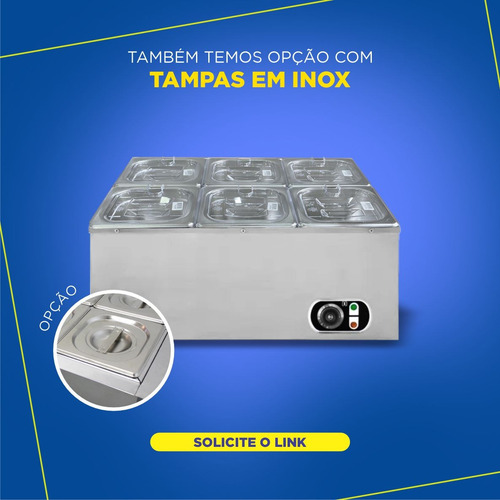 Rechaud Retangular 12 L Com 6 Cubas 1/6 Aço Inox Zprc06