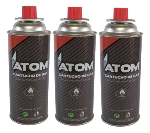 Pack X 3 Unidades De Cartucho De Gas Butano Atom 227gr