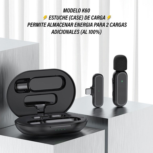 Micrófono Inalambrico K60 Solapero iPhone + Estuche De Carga