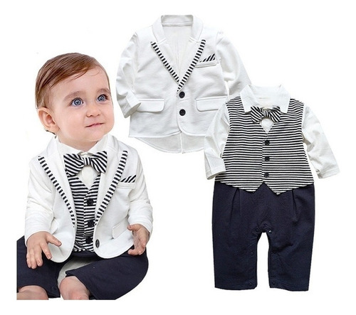 Conjunto Semiformal Para Bebé Niño: Pelele A Rayas+pajarita+