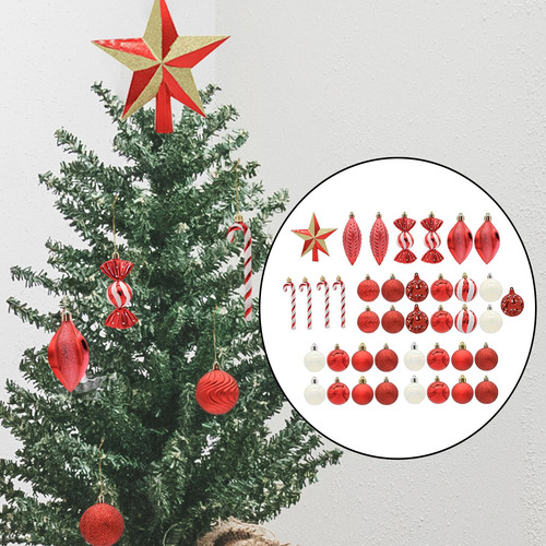 Juego De 40 Adornos De Bolas De Navidad, Adornos Rojo