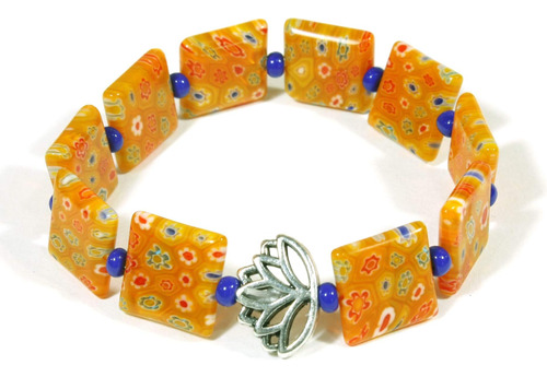 Pulsera Elástica Millefiori De Color Naranja, Naranja Y Azul