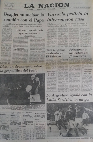 La Nacion 5/12/80 Beagle Se Anuncia Reunion Papa Cancilleres (Usado)