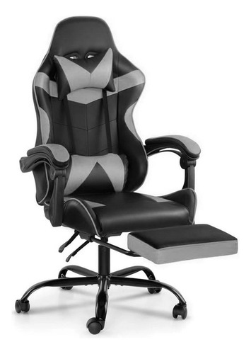 Silla Gamer Lumax Modelo Rom Con Apoyapies - Negro/gris