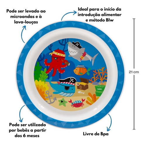 Imagem 2 de 5 de Kit 2 Pratos Infantil Raso Bowl Refeição Buba Blw Criança