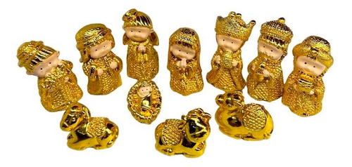 Pesebre Mini De 4 Cm Con 11 Piezas Dorado