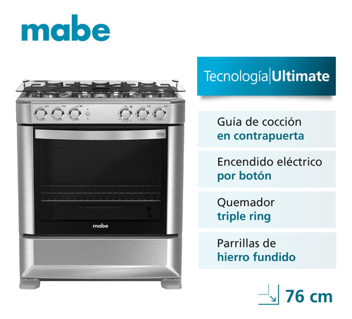 Cocina De Piso A Gas 76cm Inox Mabe Cmp7628fx0 Inox