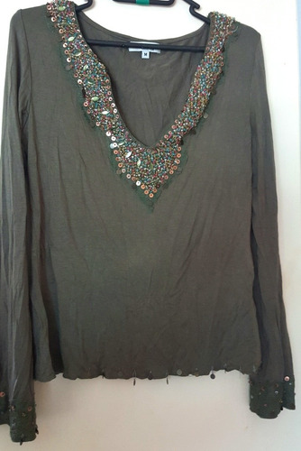 Blusa En Modal Color Verde Seco.t.m/l,bordada.nueva.